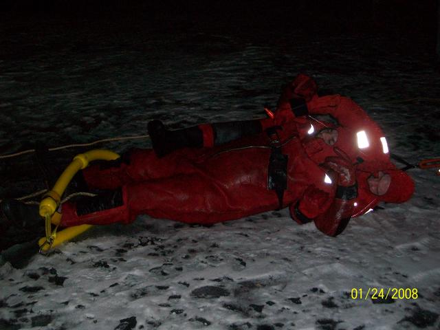 Firefighters Brian Moran and Billy Gallagher at an ice rescue training (02/09/10)